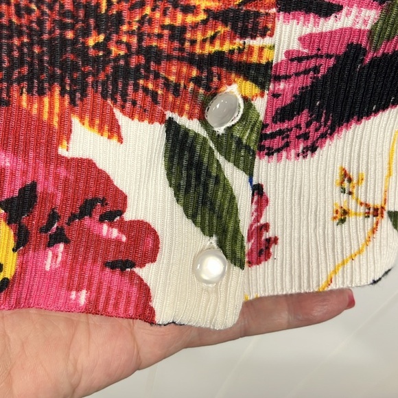 Grace Elements Womens Cardigan 3X White Pink Floral 3/4 Sleeves Pearl Button EUC - Picture 6 of 10